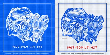 NEW!!! Famous Corvette Engines Blueprint Prints Series