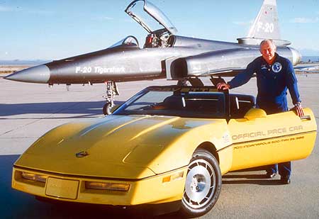 Retired General, Chuck Yeager drove the 1986 Corvette convertible Pace Car at the 1986 Indy 500.